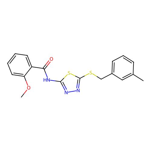 2-methoxy-N-[5-[(3-methylphenyl)methylsulfanyl]-1,3,4-thiadiazol-2-yl]benzamide structure