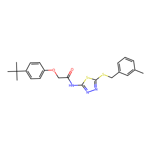 2-(4-tert-butylphenoxy)-N-[5-[(3-methylphenyl)methylsulfanyl]-1,3,4-thiadiazol-2-yl]acetamide structure
