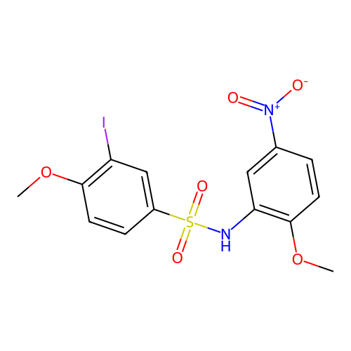 3-iodo-4-methoxy-N-(2-methoxy-5-nitrophenyl)benzenesulfonamide structure