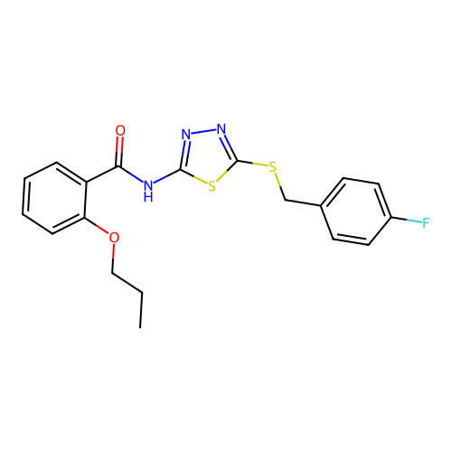 N-[5-[(4-fluorophenyl)methylsulfanyl]-1,3,4-thiadiazol-2-yl]-2-propoxybenzamide structure
