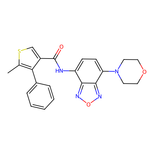 5-methyl-N-(4-morpholin-4-yl-2,1,3-benzoxadiazol-7-yl)-4-phenylthiophene-3-carboxamide structure