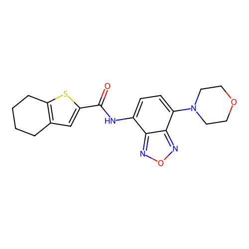 N-(4-morpholin-4-yl-2,1,3-benzoxadiazol-7-yl)-4,5,6,7-tetrahydro-1-benzothiophene-2-carboxamide structure