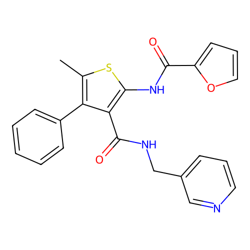 N-[5-methyl-4-phenyl-3-(pyridin-3-ylmethylcarbamoyl)thiophen-2-yl]furan-2-carboxamide structure