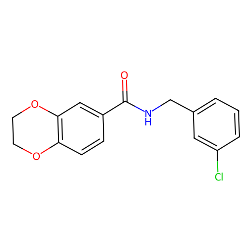N-(3-chlorobenzyl)-2,3-dihydro-1,4-benzodioxine-6-carboxamide structure