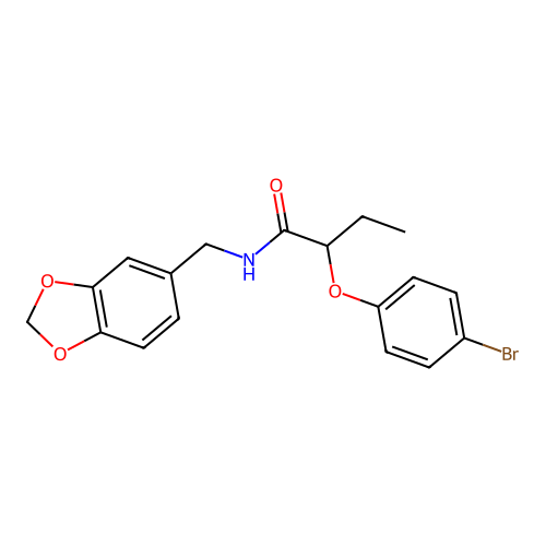 N-(1,3-benzodioxol-5-ylmethyl)-2-(4-bromophenoxy)butanamide structure