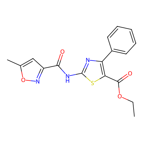 Ethyl 2-(5-methylisoxazole-3-carboxamido)-4-phenylthiazole-5-carboxylate structure
