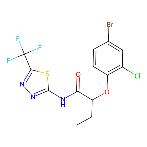 2-(4-bromo-2-chlorophenoxy)-N-[5-(trifluoromethyl)-1,3,4-thiadiazol-2-yl]butanamide structure