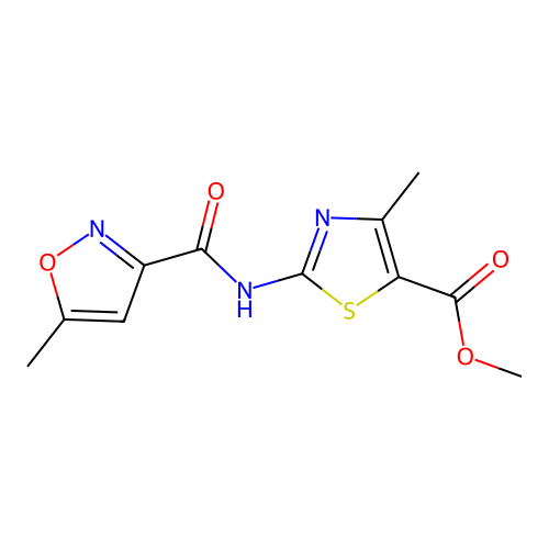 methyl 4-methyl-2-(5-methylisoxazole-3-carboxamido)thiazole-5-carboxylate structure
