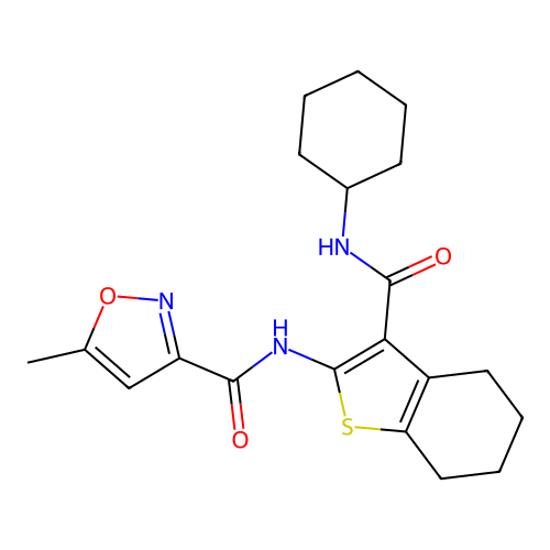 N-[3-(cyclohexylcarbamoyl)-4,5,6,7-tetrahydro-1-benzothiophen-2-yl]-5-methyl-1,2-oxazole-3-carboxamide structure