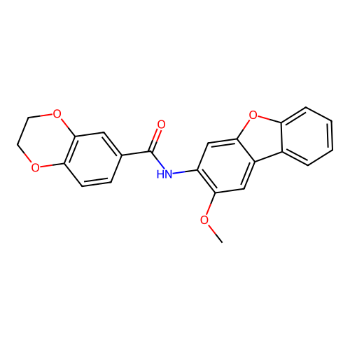N-(2-methoxydibenzofuran-3-yl)-2,3-dihydro-1,4-benzodioxine-6-carboxamide structure
