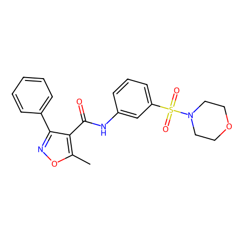5-methyl-N-(3-morpholin-4-ylsulfonylphenyl)-3-phenyl-1,2-oxazole-4-carboxamide structure