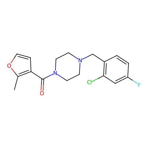 [4-[(2-chloro-4-fluorophenyl)methyl]piperazin-1-yl]-(2-methylfuran-3-yl)methanone structure