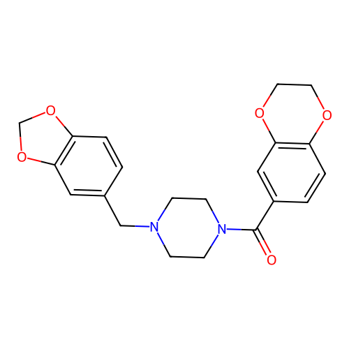 [4-(1,3-benzodioxol-5-ylmethyl)piperazin-1-yl]-(2,3-dihydro-1,4-benzodioxin-6-yl)methanone structure