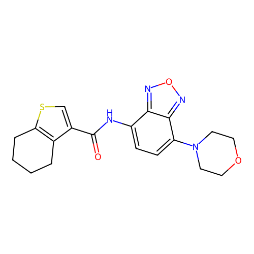 N-(4-morpholin-4-yl-2,1,3-benzoxadiazol-7-yl)-4,5,6,7-tetrahydro-1-benzothiophene-3-carboxamide structure