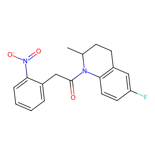 1-(6-fluoro-2-methyl-3,4-dihydro-2H-quinolin-1-yl)-2-(2-nitrophenyl)ethanone structure