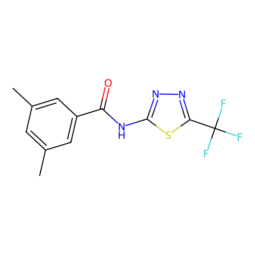 3,5-dimethyl-N-[5-(trifluoromethyl)-1,3,4-thiadiazol-2-yl]benzamide structure