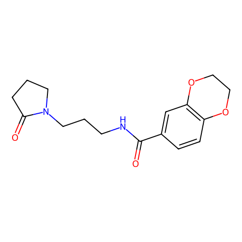 N-[3-(2-oxopyrrolidin-1-yl)propyl]-2,3-dihydro-1,4-benzodioxine-6-carboxamide structure