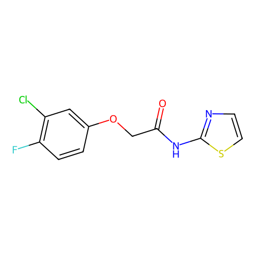 2-(3-chloro-4-fluorophenoxy)-N-(1,3-thiazol-2-yl)acetamide structure