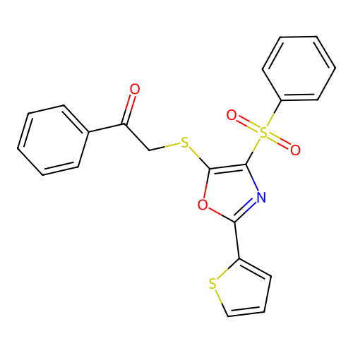 1-Phenyl-2-{[4-(phenylsulfonyl)-2-thien-2-yl-1,3-oxazol-5-yl]thio}ethanone structure