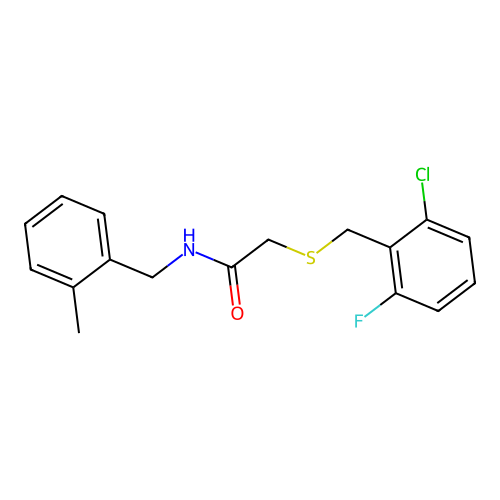 2-[(2-chloro-6-fluorophenyl)methylsulfanyl]-N-[(2-methylphenyl)methyl]acetamide structure