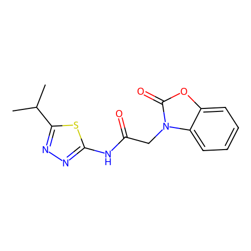 2-(2-oxo-1,3-benzoxazol-3-yl)-N-(5-propan-2-yl-1,3,4-thiadiazol-2-yl)acetamide structure
