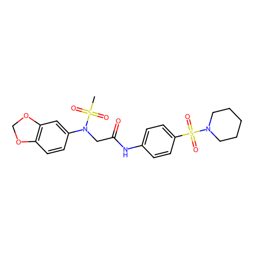 2-[1,3-benzodioxol-5-yl(methylsulfonyl)amino]-N-(4-piperidin-1-ylsulfonylphenyl)acetamide structure
