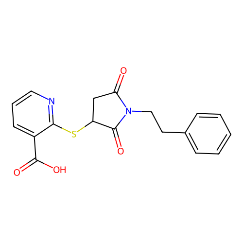 2-((2,5-Dioxo-1-phenethylpyrrolidin-3-yl)thio)nicotinic acid structure