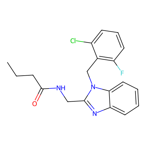 N-[[1-[(2-chloro-6-fluorophenyl)methyl]benzimidazol-2-yl]methyl]butanamide structure