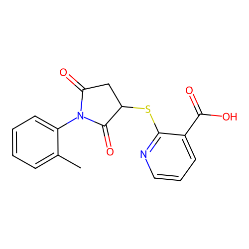 2-((2,5-Dioxo-1-(o-tolyl)pyrrolidin-3-yl)thio)nicotinic acid structure