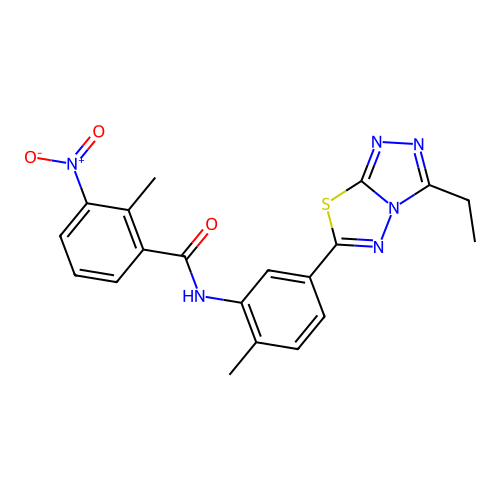 N-[5-(3-ethyl-[1,2,4]triazolo[3,4-b][1,3,4]thiadiazol-6-yl)-2-methylphenyl]-2-methyl-3-nitrobenzamide structure