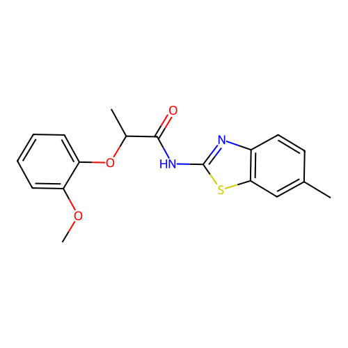 2-(2-methoxyphenoxy)-N-(6-methyl-1,3-benzothiazol-2-yl)propanamide structure