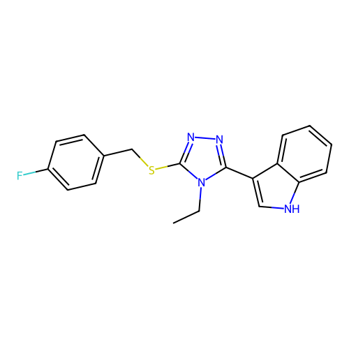 3-(4-ethyl-5-((4-fluorobenzyl)thio)-4H-1,2,4-triazol-3-yl)-1H-indole structure