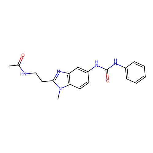N-[2-[1-methyl-5-(phenylcarbamoylamino)benzimidazol-2-yl]ethyl]acetamide structure