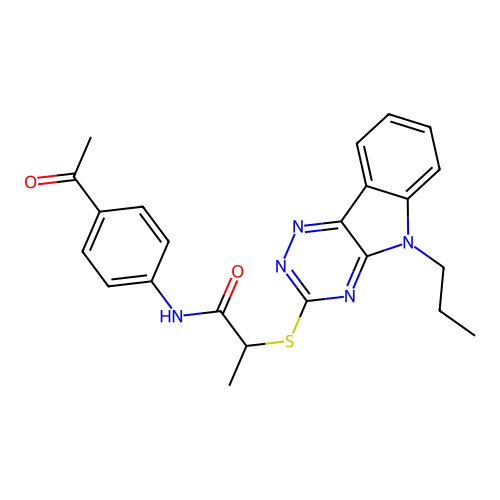 N-(4-acetylphenyl)-2-[(5-propyl-[1,2,4]triazino[5,6-b]indol-3-yl)sulfanyl]propanamide structure