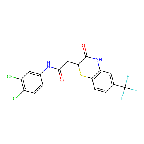 N-(3,4-dichlorophenyl)-2-[3-oxo-6-(trifluoromethyl)-3,4-dihydro-2H-1,4-benzothiazin-2-yl]acetamide structure