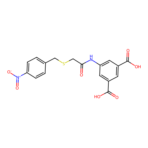 5-({[(4-Nitrobenzyl)sulfanyl]acetyl}amino)benzene-1,3-dicarboxylic acid structure