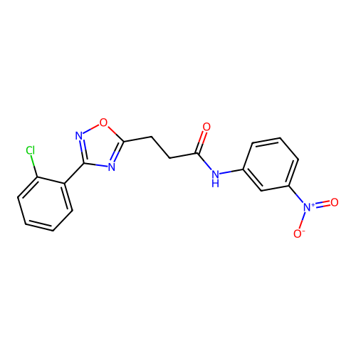 3-[3-(2-chlorophenyl)-1,2,4-oxadiazol-5-yl]-N-(3-nitrophenyl)propanamide structure