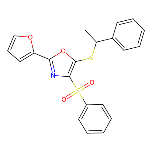 2-(2-Furyl)-5-[(1-phenylethyl)thio]-4-(phenylsulfonyl)-1,3-oxazole structure