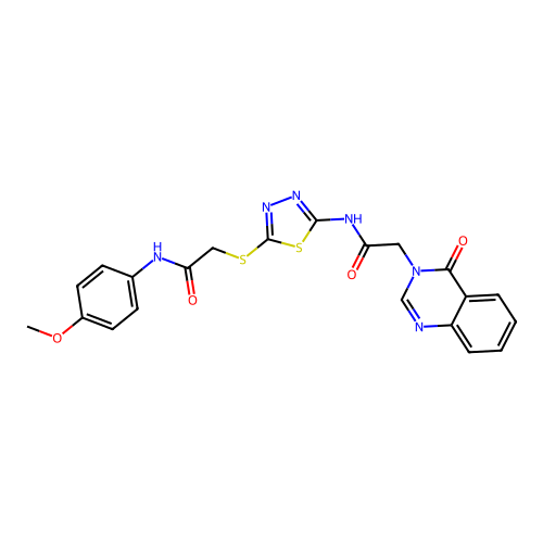 N-(4-methoxyphenyl)-2-((5-(2-(4-oxoquinazolin-3(4H)-yl)acetamido)-1,3,4-thiadiazol-2-yl)thio)acetamide structure