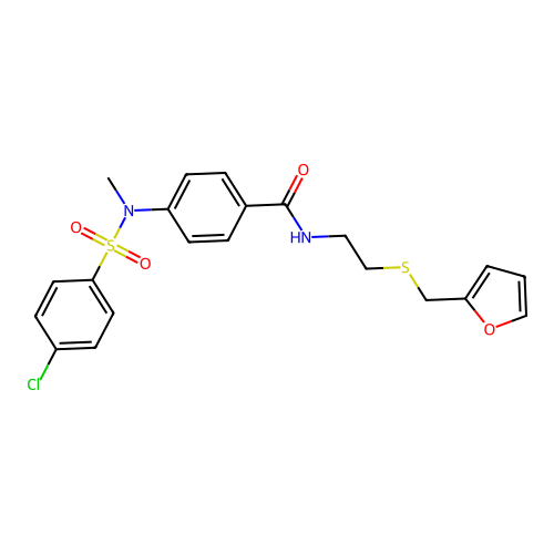 4-[(4-chlorophenyl)sulfonyl-methylamino]-N-[2-(furan-2-ylmethylsulfanyl)ethyl]benzamide structure
