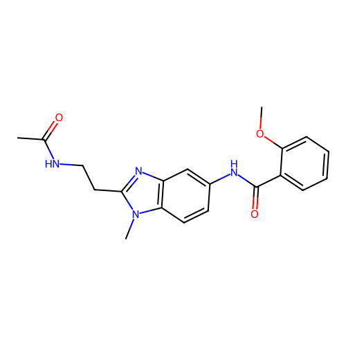 N-{2-[2-(acetylamino)ethyl]-1-methyl-1H-benzimidazol-5-yl}-2-methoxybenzamide structure