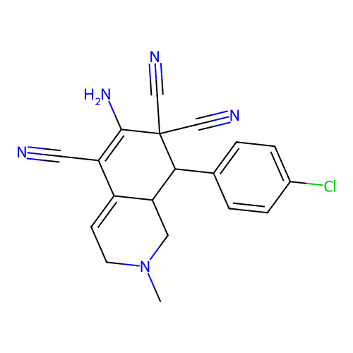 6-amino-8-(4-chlorophenyl)-2-methyl-1,3,8,8a-tetrahydroisoquinoline-5,7,7-tricarbonitrile structure