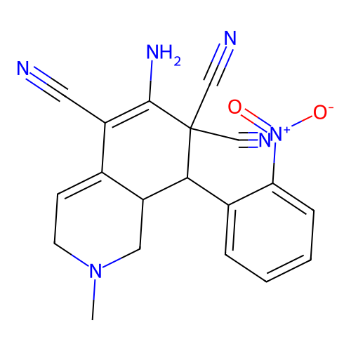 6-amino-2-methyl-8-(2-nitrophenyl)-1,3,8,8a-tetrahydroisoquinoline-5,7,7-tricarbonitrile structure