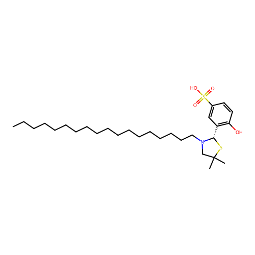 Benzenesulfonic acid, 3-(5,5-dimethyl-3-octadecyl-2-thiazolidinyl)-4-hydroxy- structure