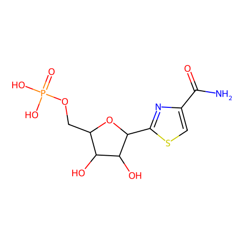 Phosphoric acid mono-(5-(4-carbamoyl-thiazol-2-yl)-3,4-dihydroxytetrahydrofuran-2-ylmethyl) ester structure