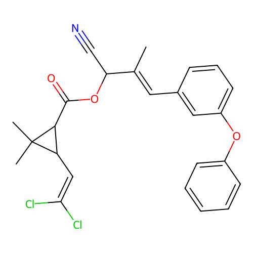Cyclopropanecarboxylic acid, 3-(2,2-dichloroethenyl)-2,2-dimethyl-,1-cyano-2-methyl-3-(3-phenoxyphenyl)-2-propenyl ester structure