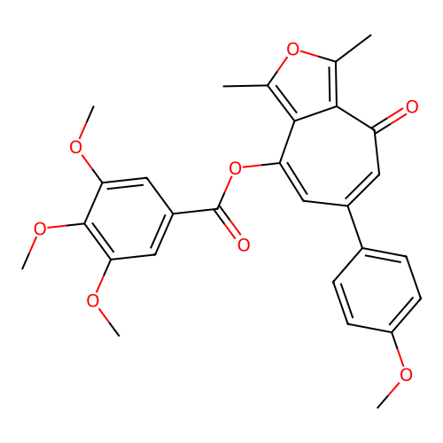 6-(4-methoxyphenyl)-1,3-dimethyl-4-oxo-4H-cyclohepta[c]furan-8-yl 3,4,5-trimethoxybenzoate structure