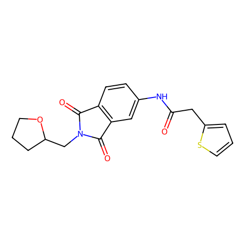 N-[1,3-dioxo-2-(oxolan-2-ylmethyl)isoindol-5-yl]-2-thiophen-2-ylacetamide structure