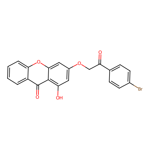 3-[2-(4-bromophenyl)-2-oxoethoxy]-1-hydroxy-9H-xanthen-9-one structure