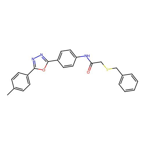 2-benzylsulfanyl-N-[4-[5-(4-methylphenyl)-1,3,4-oxadiazol-2-yl]phenyl]acetamide structure